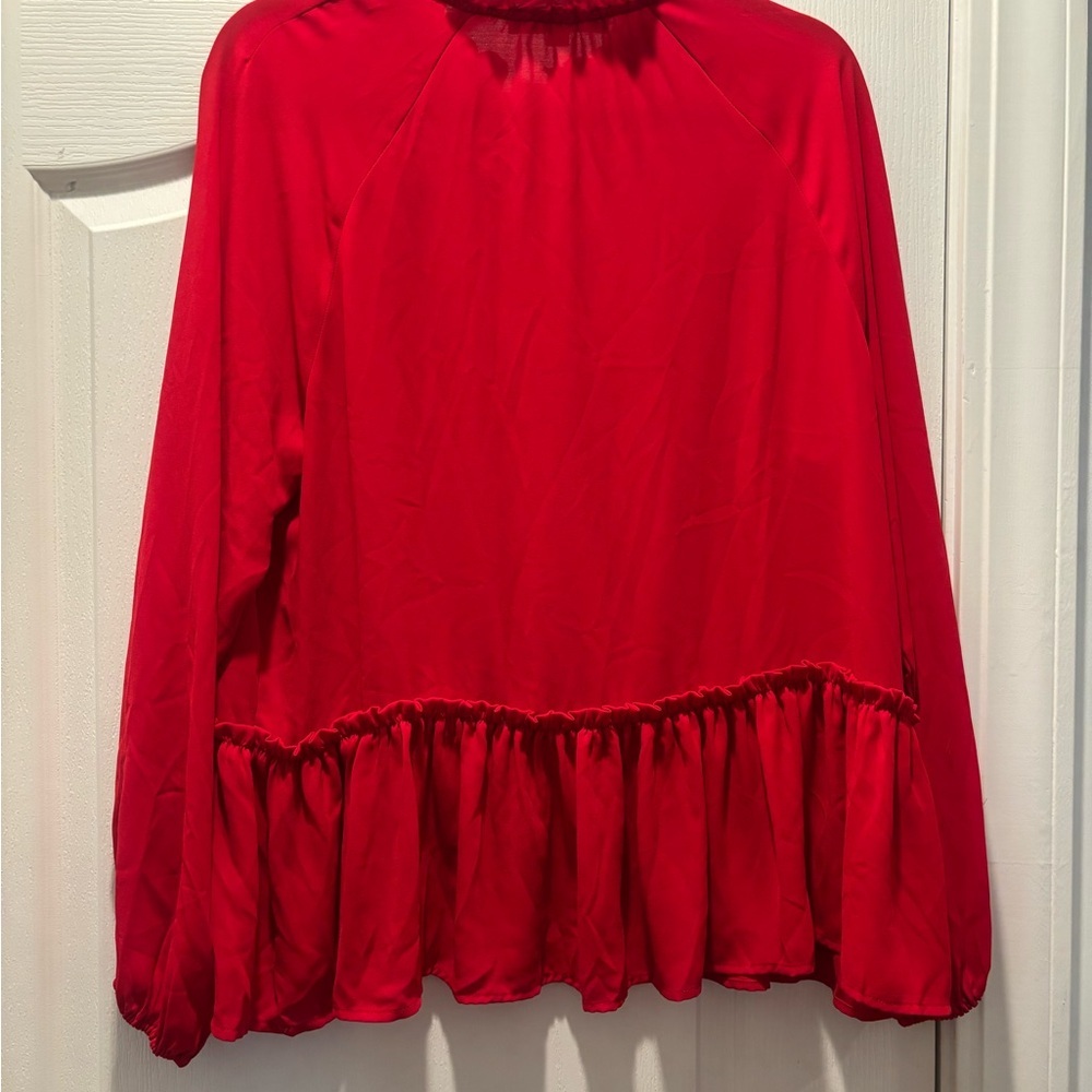 LOFT Red Ruffle Hem Long-Sleeve Top - Picture 2 of 2